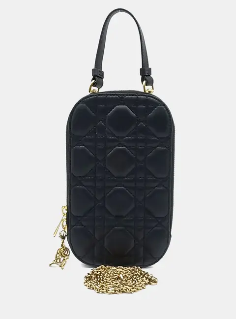 Dior Black Leather Phone Holder And Crossbody Bag