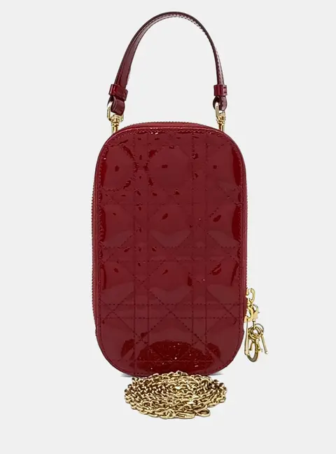 Dior Red Leather Patent Phone Holder Crossbody Bag