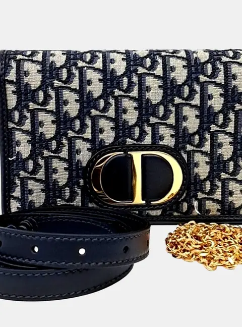 Dior Beige Navy Blue Fabric 30 Montaigne Two-In-One Pouch Bag