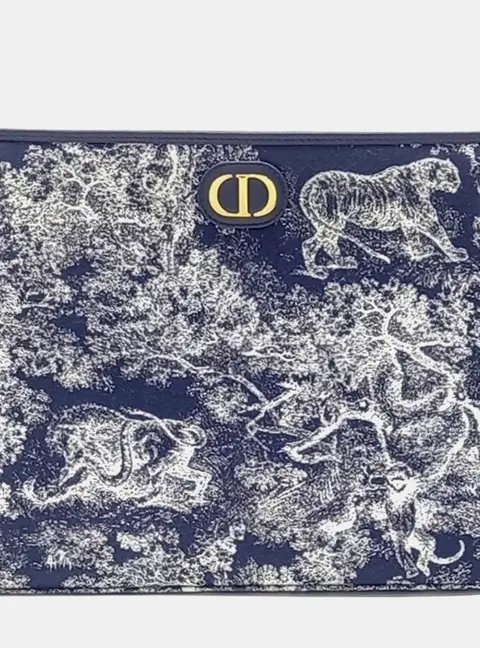 Dior Montaigne Pouch Navy Blue Fabric Pouch Bag