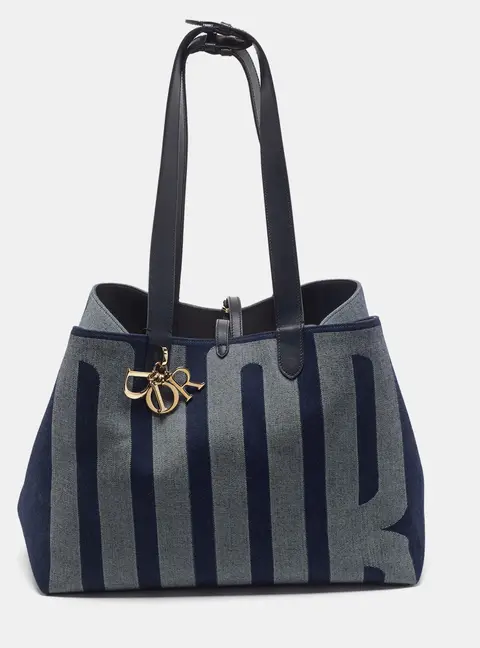 Dior Toujours Large Blue Denim and Leather Tote