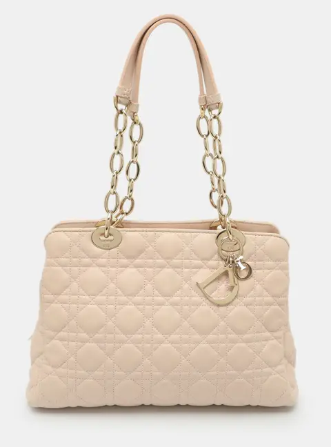 Dior Soft Beige Cannage Quilted Leather Tote