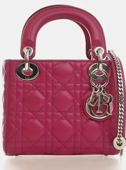 Christian Dior Lady Dior Mini Pink Lambskin Top Handle Bag