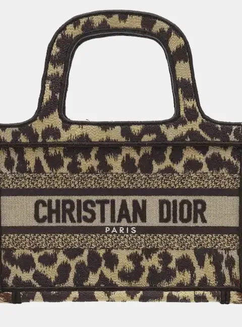 Dior Book Tote Mini Beige Leopard Canvas Top Handle Bag