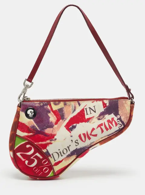 Dior Limited Edition1313 Saddle Multicolor Fabric and Leather Bag
