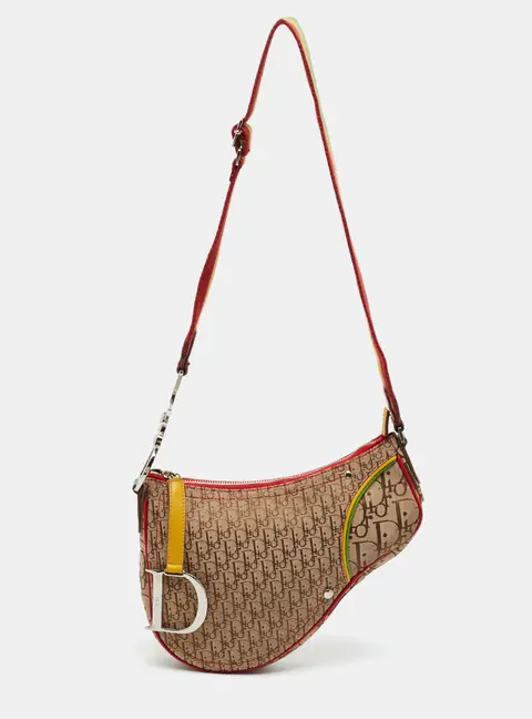 Dior Vintage Rasta Trotter Saddle Multicolor Oblique Canvas and Leather Bag