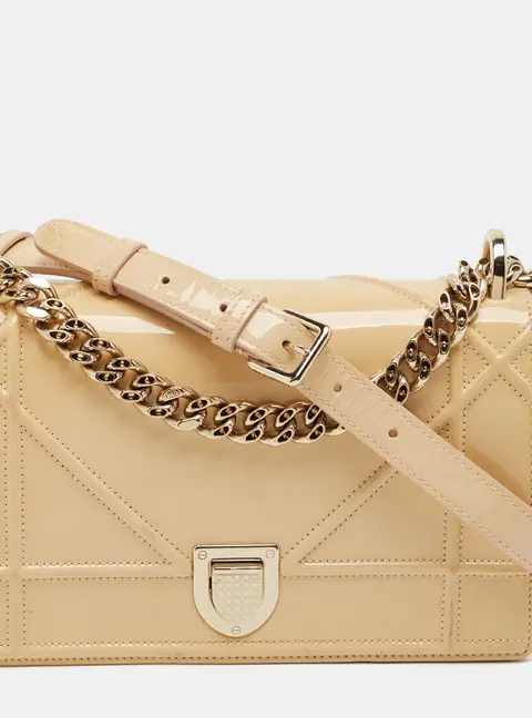 Dior Diorama Flap Small Cream Patent Leather Bag