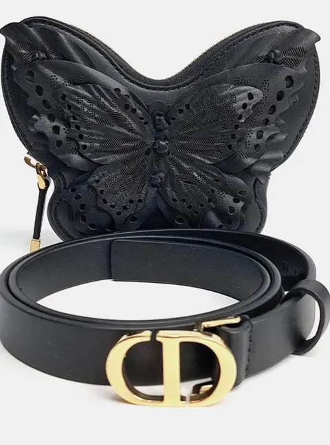 Christian Dior Black Leather CD Buckle Butterfly Belt Bag