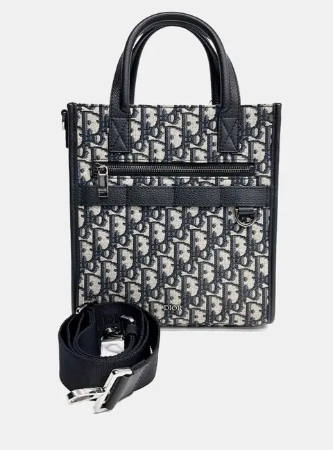 Dior Beige Navy Blue Fabric Homme Oblique Safari North South Tote Bag 1ESPO311YKY