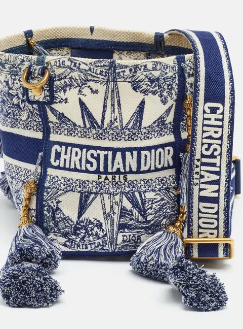 Dior D-Bubble Small Blue/White R&ecirc;ve d'Infini Embroidered Canvas Bucket Bag