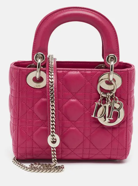 Dior Lady Dior Mini Magenta Cannage Leather Tote