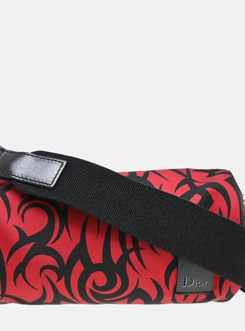 Christian Dior Tribal Print Red Black Nylon Shoulder Bag