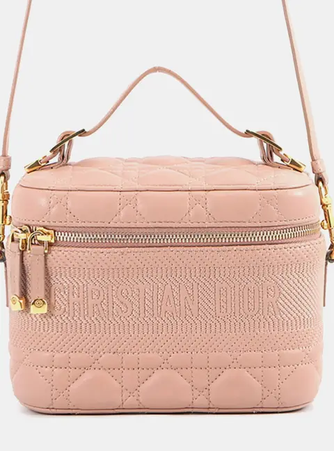 Christian Dior DiorTravel Small Rose Des Vents Cannage Lambskin Leather Vanity Crossbody Bag