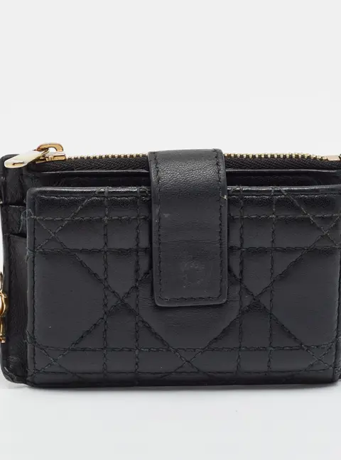 Dior Lady Dior Zip Black Cannage Leather Card Case