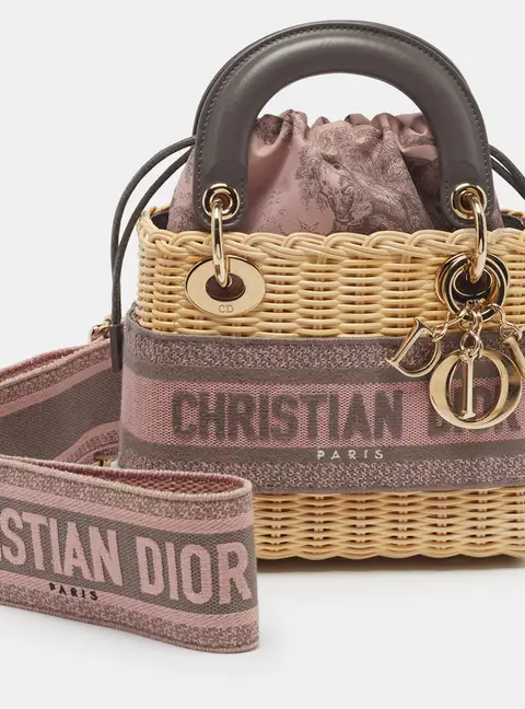 Dior Lady Dior Mini Pink/Grey Wicker Tote