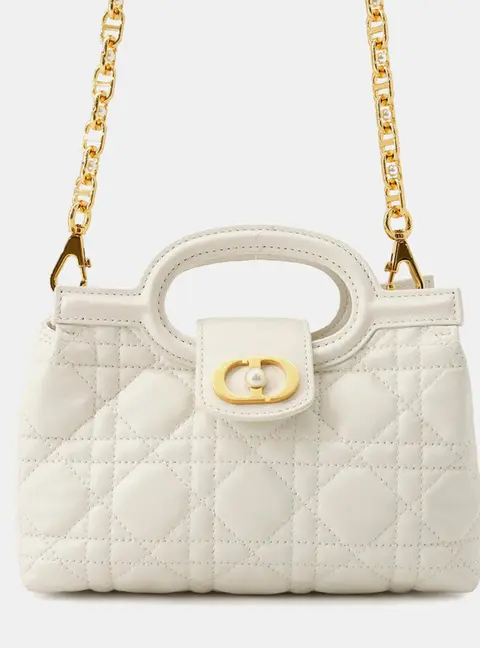 Dior Dior Jolie Top Handle Mini Bag White Lambskin Faux Pearl