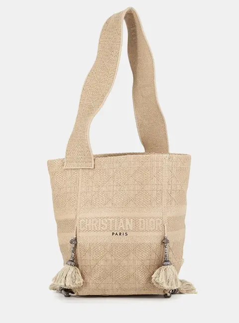 Dior D-Bubble Tassel Bucket Bag Beige Canvas
