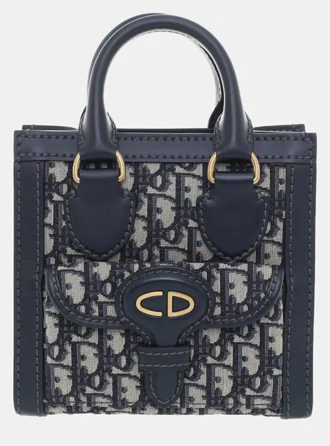 Dior Oblique Navy Blue Canvas Mini Tote Bag