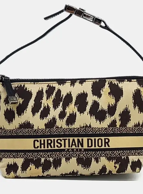 Christian Dior Beige/Brown Leopard Fabric Travel Pouch