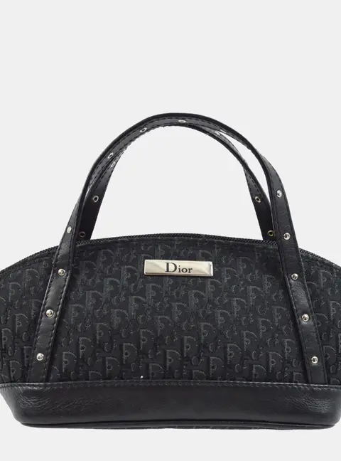 Christian Dior Street Chic Mini Black Trotter Monogram Canvas Leather Top Handle Bag