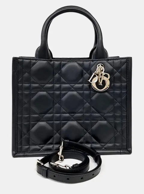 Christian Dior Black Leather Cannage Book Tote Bag Small