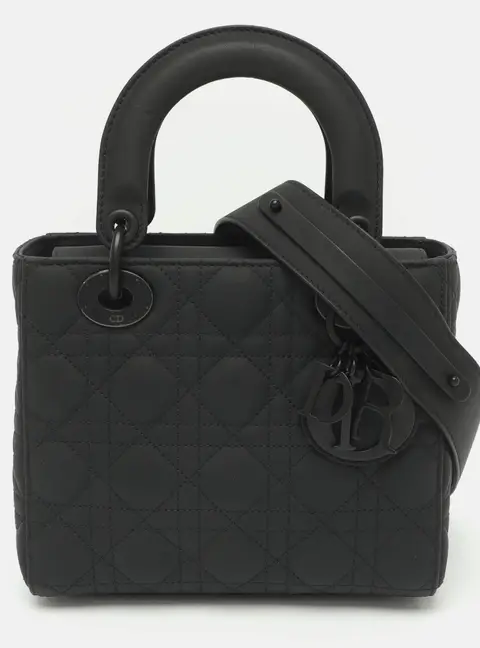 Dior Lady Dior Small Ultra Matte Black Cannage Leather Tote