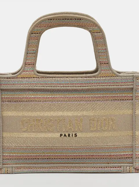 Dior Book Mini Multicolor Embroidered Stripes Canvas Tote