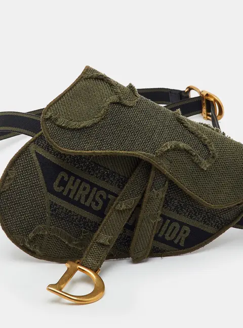 Dior Saddle Dark Green Embroidered Canvas Camouflage Belt Bag