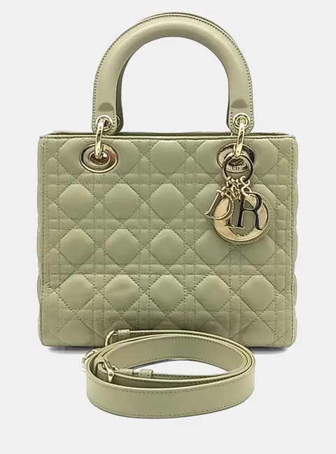 Dior Green Leather Christian Dior Cannage Lady Bag Medium