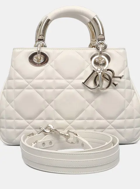 Dior White Leather Christian Dior Lady 95.22 Bag