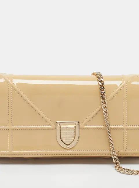 Dior Diorama Cream Patent Leather Wallet On Chain