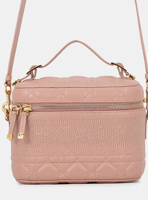 Dior Travel Vanity Cannage Rose De Van Lambskin Size Small
