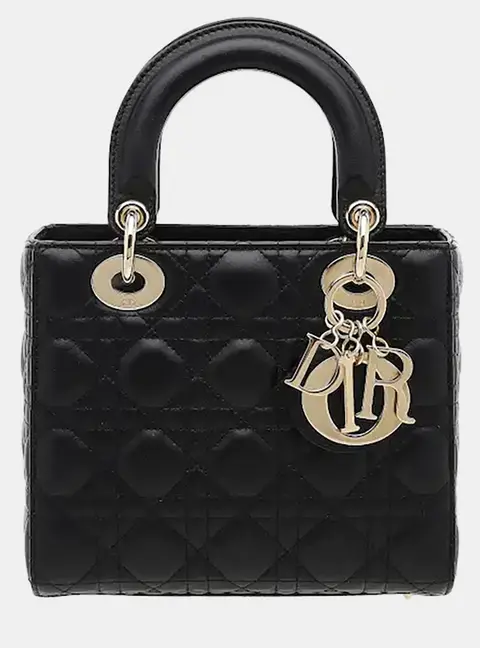 Christian Dior Lady Dior Small Black Cannage Lambskin Top Handle Bag