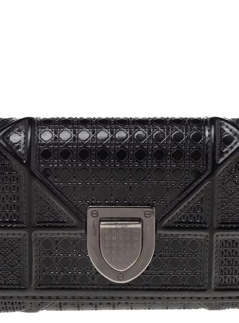 Dior Metallic Grey Micro Cannage Patent Leather Diorama Trifold Wallet
