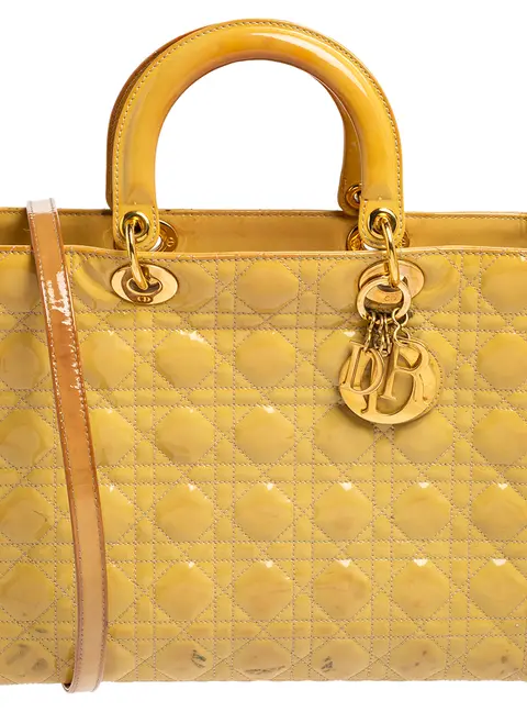 Dior Yellow Cannage Patent Leather Large Lady Dior Tote
