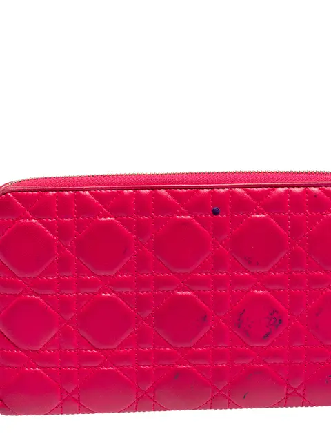 Dior Pink Cannage Leather Zip Around Organizer Wallet