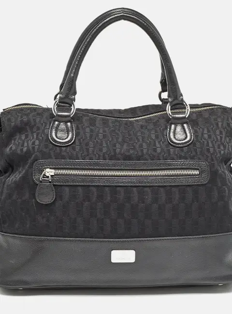 Aigner Black Monogram Canvas and Leather Front Pocket Tote