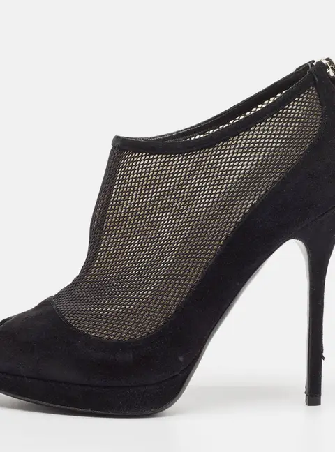 Dior Black Mesh and Suede Peep Toe Booties Size 39.5