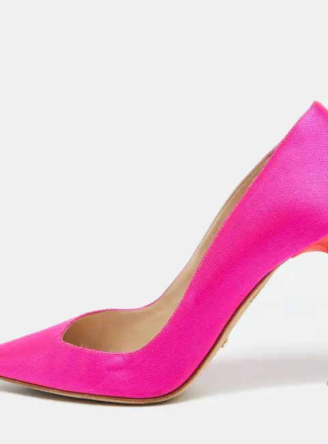Dior Fuchsia Pink Canvas Flare Heel Pointed Toe Pumps Size 39