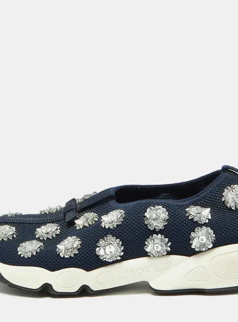 Dior Navy Blue Mesh Fusion Embellished Slip On Sneakers Size 39