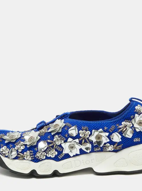 Dior Blue Mesh Embellished Fusion Slip On Sneakers Size 35