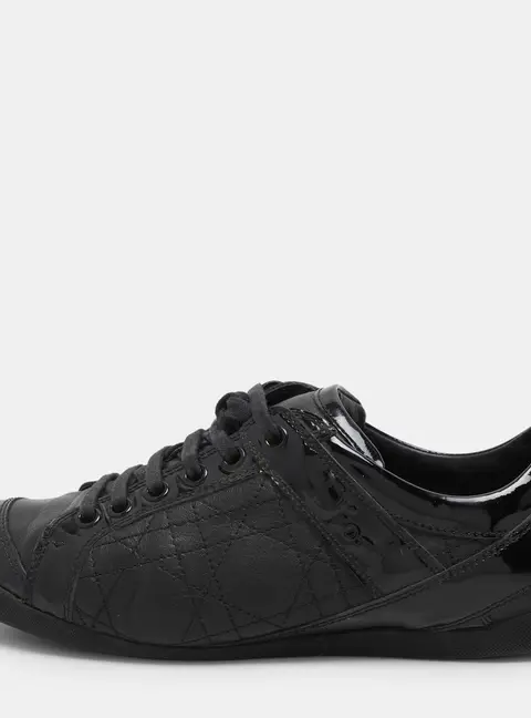 Dior Black Leather and Patent Leather Low Top Sneakers Size 36.5