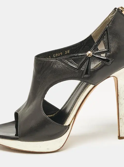 Dior Black/Gold Leather Bow Cut Out Platform Pumps Size 38