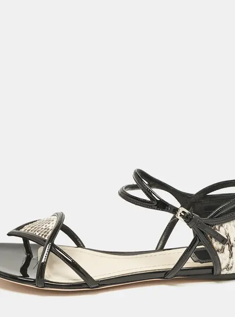 Dior Beige/Black Python and Patent Leather Venus Flat Sandals Size 40