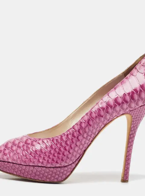 Dior Pink Python Embossed Leather Miss Dior Peep Toe Pumps Size 40.5