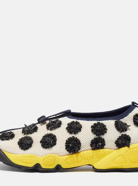 Dior White/Blue Mesh Sequins/Beads Embellished Fusion Sneakers Size 36
