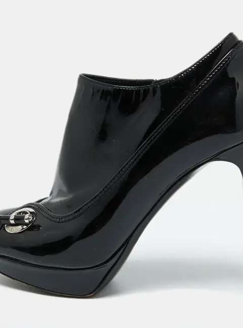 Dior Black Patent Leather Platform Zip Ankle Booties Size 38.5
