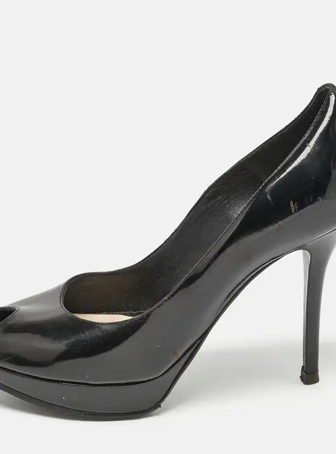 Dior Black Patent Leather Miss Dior Peep Toe Platform Pumps Size 39.5