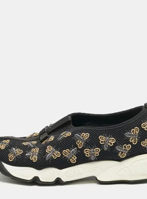 Dior Black Mesh Fusion Bee Embellished Slip On Sneakers Size 37.5