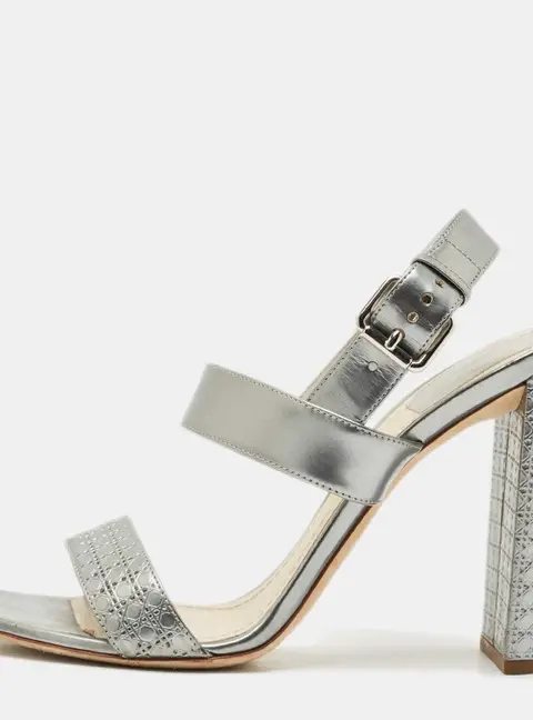 Dior Silver Cannage Quilted Leather Ankle Strap Sandals Size 40